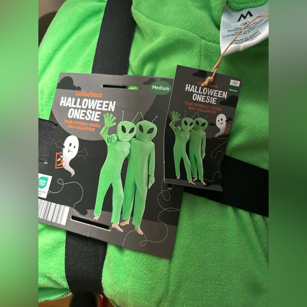 Unisex' Green Halloween Onesie. Size medium.